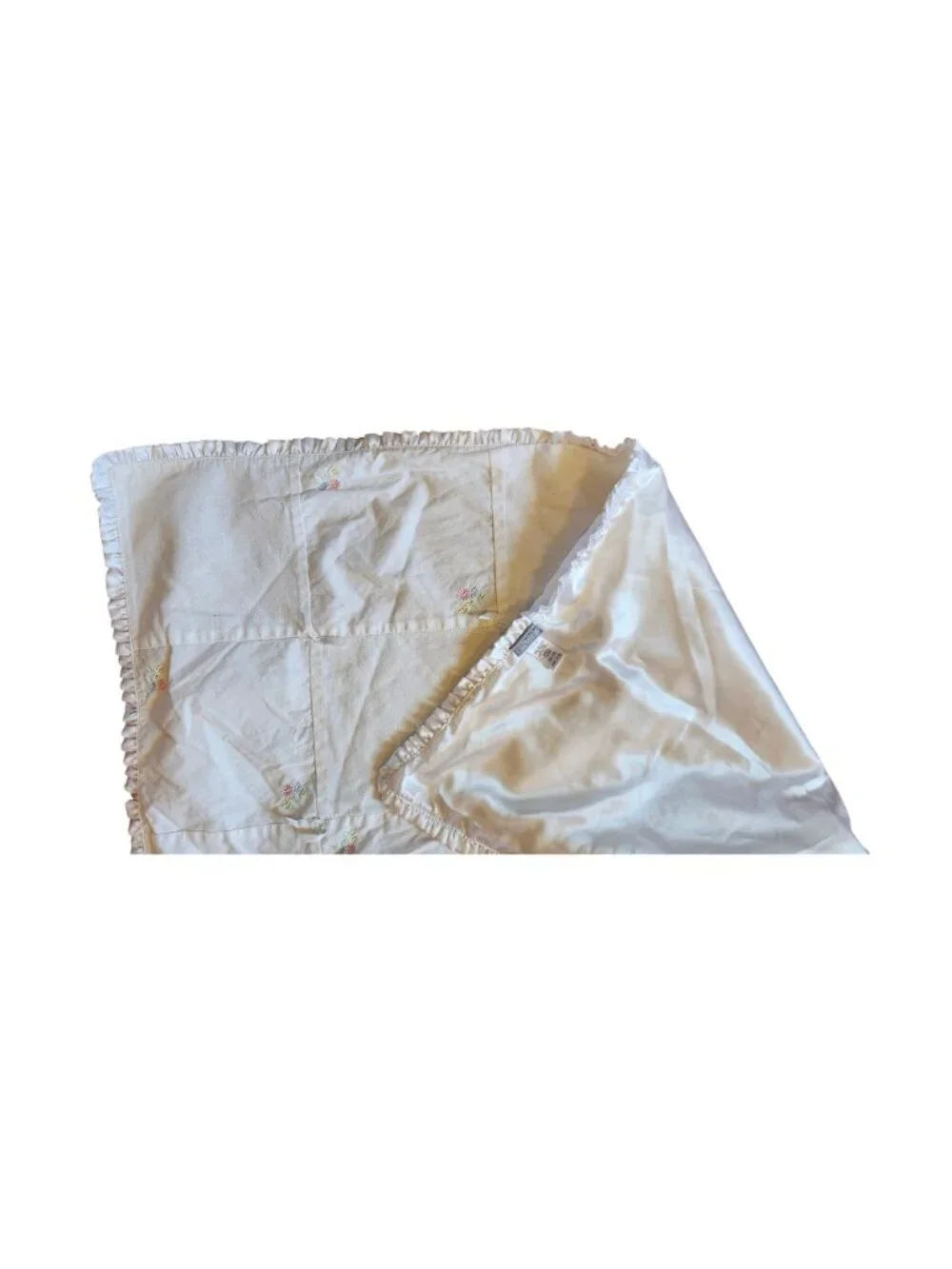 Carters Sweet Daisy Baby Blanket White Patchwork Satin Floral Ruffle Edge